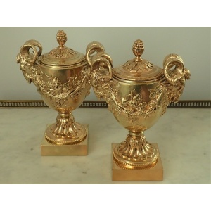 Stunning Pair Of Antique French Ormolu Covered Urns~Sold~