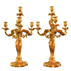Gorgeous Pair of Ormolu Louis XV Style Candelabras by Eugène Lelièvre