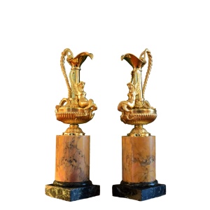 Gorgeous Napoleon III Pair Of Ormolu Miniature Ewers