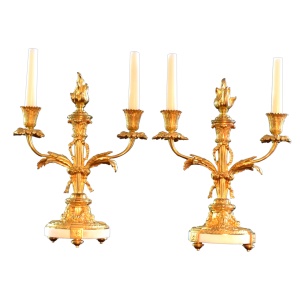 Delicate Ormolu and Marble Louis XVI Style Pair of Candelabras