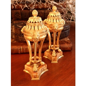 Exquisite Pair Of Ormolu And Onyx Louis XVI Style Pots Pourris~Sold~