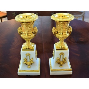 Gorgeous Empire Pair Of Ormolu and Marble Medici Vases~Sold~