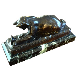 Charming French Bronze Statue Of A Playing Cat by Thomas François Cartier