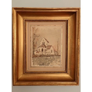 Lovely Watercolor Of A Romanesque Church By Harpignies~Sold~