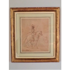 Masterful 19th Century French School Ink Drawing Of A Horserider