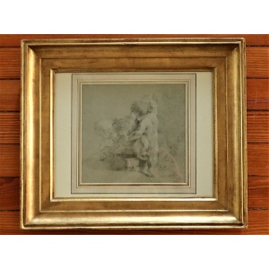 Lovely 18th Century Flemish School Drawing Of 2 Putti