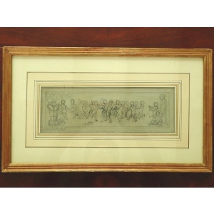 19th Century French Pencil Drawing Of Dancing Putti