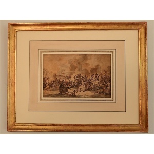 19th Century French Ink Drawing The Battle Of The Pyramids~Sold~