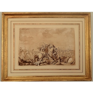 Powerful 17th Century Italian School Ink Drawing Of A Battle