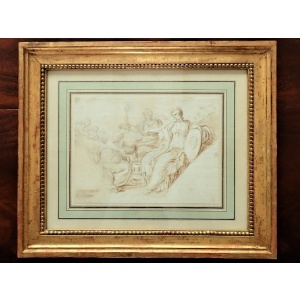 18th Century Charming Pencil Drawing Of 3 Cardinal Virtues
