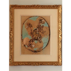Charcoal And Gouache Painting Of l'Escarpolette By Jonas~Sold~