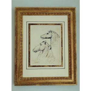 Beautiful Ink Study Of Two Spanish Horses By Léon Cogniet