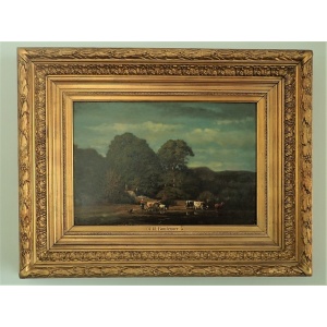 Shepherdess And Cows By A Pond By Hippolyte E Boulenger
