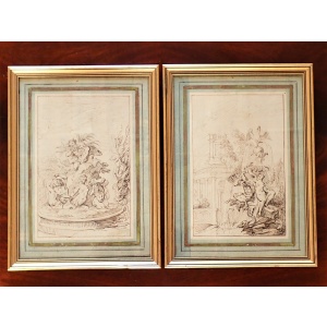 Gorgeous 18th Century French Ink Drawing Projects Of Fountains~Sold~
