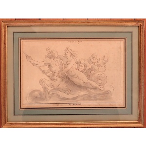 Charming Drawing Of Neptune And Amphitrite By Lafage~Sold~