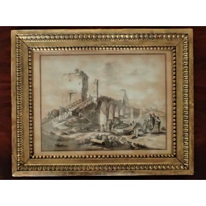 18th Century Drawing Of Boatmen By A Bridge By ALR Ducros