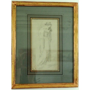 19th Century French School Chalk Drawing of A Young Woman