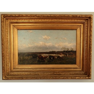 Lovely Oil Painting of A Cow Herd By Edmond de Schampheleer