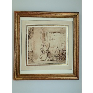 19th Century Ink Drawing Of A Praying Man~Sold~