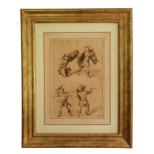 Gorgeous 17th Century Italian Ink Drawing of Roman Soldiers
