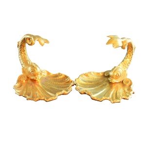 Charming Pair Of Gilt Bronze Dolphin Decorated Trays