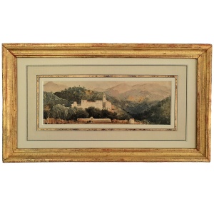 Charming Watercolor Painting of a Monastery by Eugène Cicéri