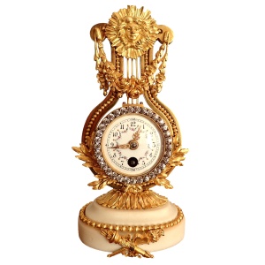 Lovely louis XVI Style Lyra Shaped Ormolu Table clock