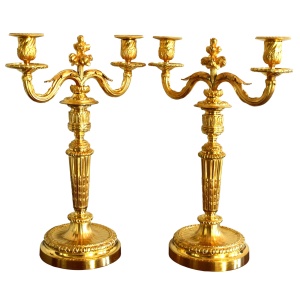 French Pair of Gilt Bronze Louis XVI Style Candelabras