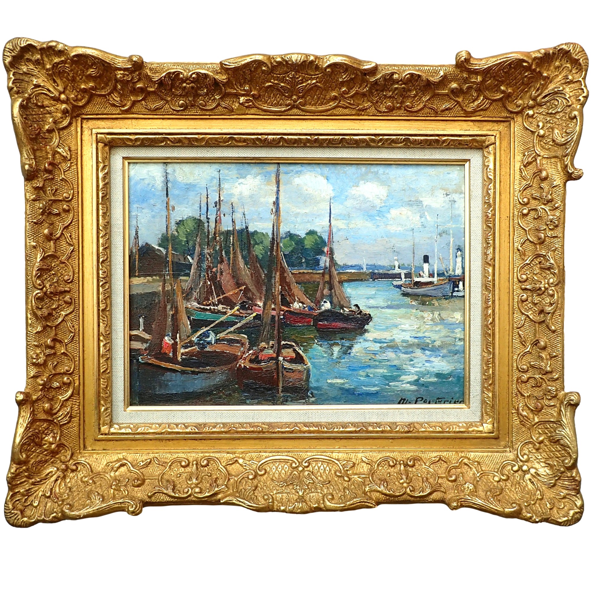 Marcel Parturier - Fishing Boats in Honfleur - Antique French Fine