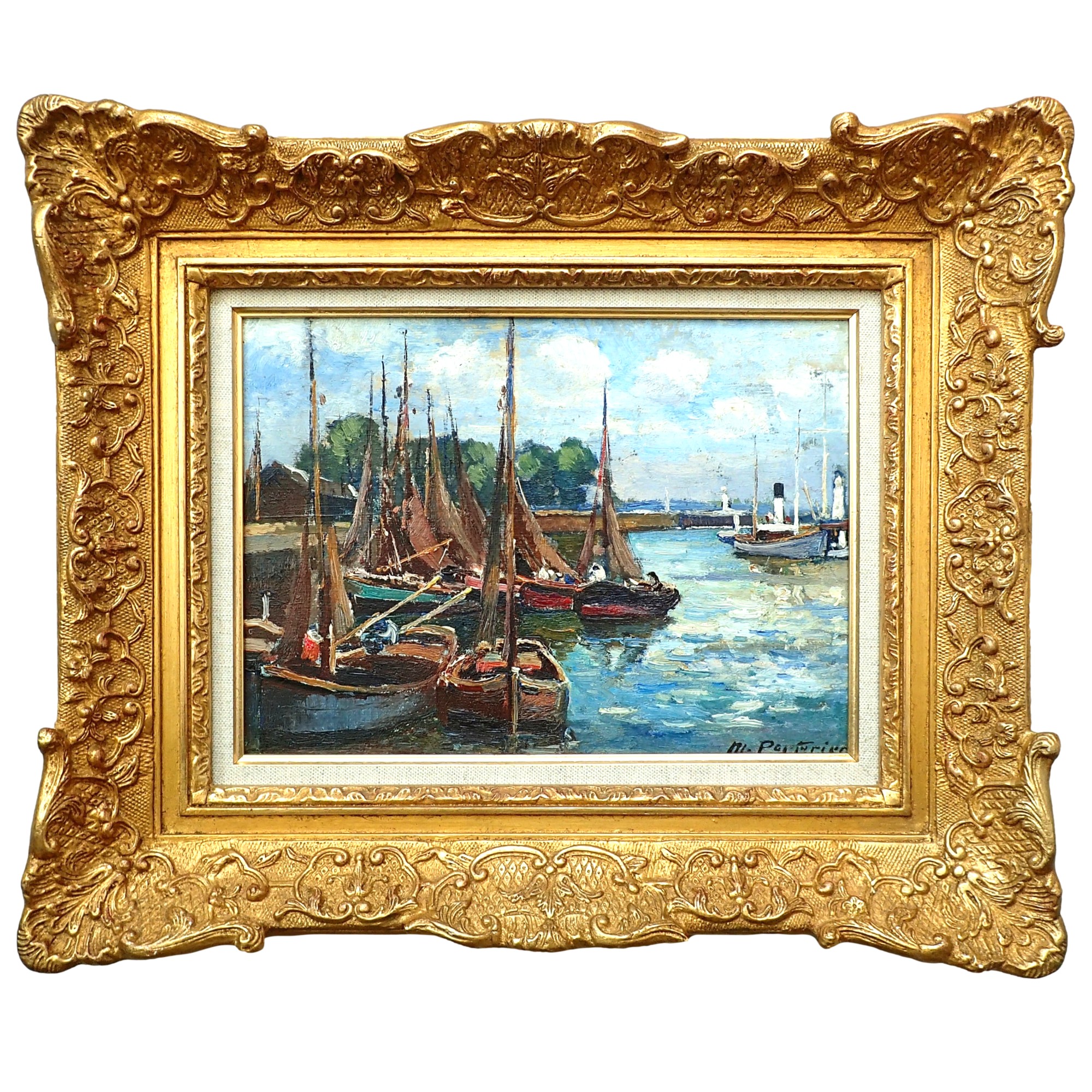 Marcel Parturier - Fishing Boats in Honfleur - Antique French Fine