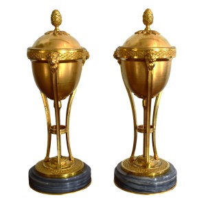 Delicate French Restoration Period Pair Of Ormolu Cassolettes