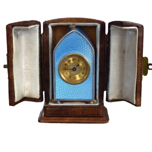 Charming Enameled French Silver Miniature Traveling Clock